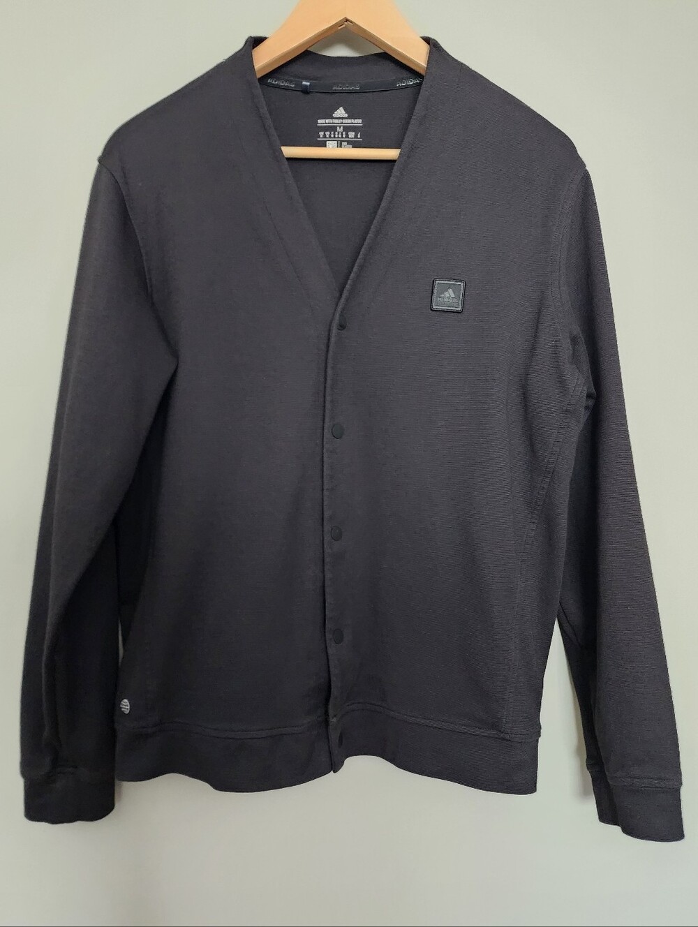 Adidas Black Men's Snap‑Front V‑Neck  GO TO GOLF Cardigan Size M